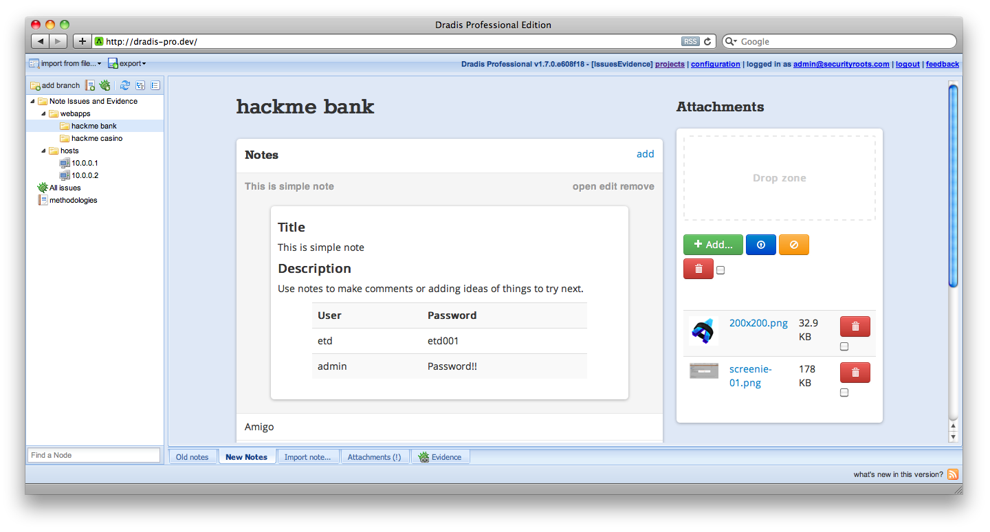 A screenshot showing note contents, issues and attachments in one page