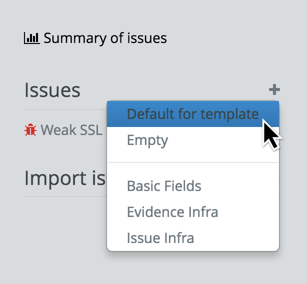 Select Default for template to automatically create an Issue template from your report template properties in Dradis v2.5